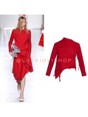 Avant Garde | Marques Almeida Runway Fall 2015 | Red Asymmetrical Denim Jacket